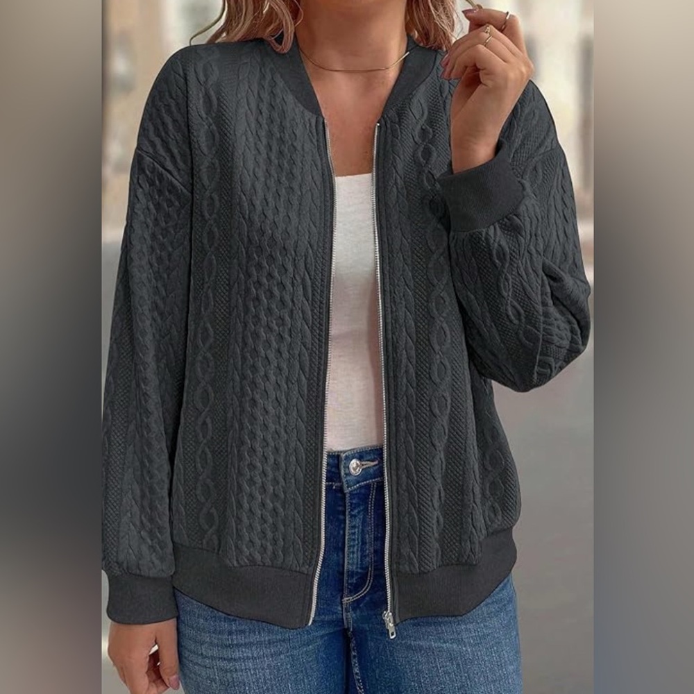 🖤 Women's Black Casual Full-Zip Cardigan Jacket w/ Stand Collar – Size XL 🧥